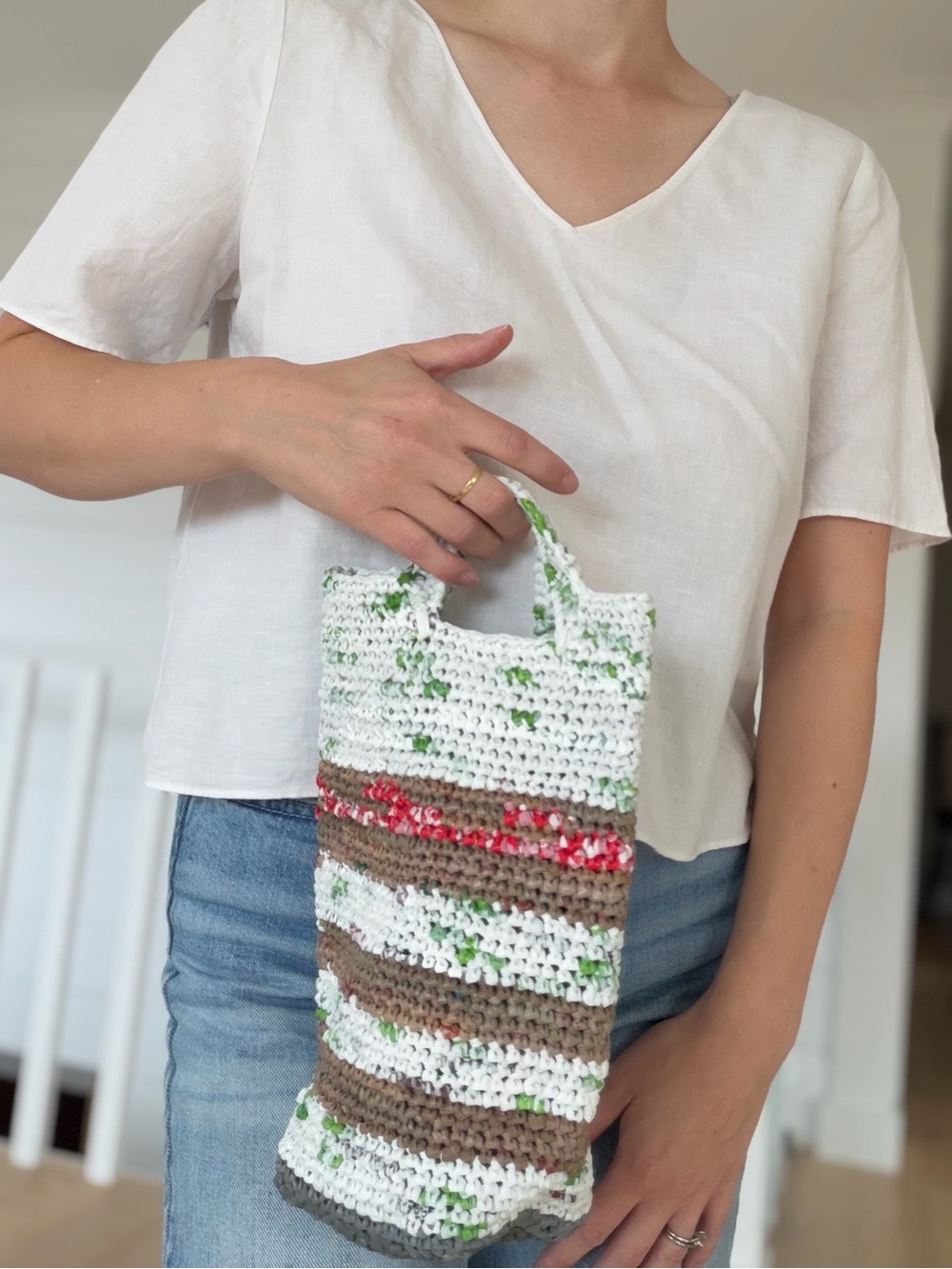 Handmade Upcycled Barrel Handbag Cylindrical Knit Top Handle Tote Bag OS - Picture 5 of 16